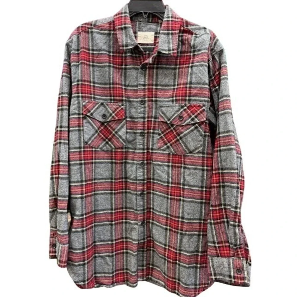 FOG Fear Of God Collection Two 2016-2017 Red Grey Plaid Flannel Shirt Mens L